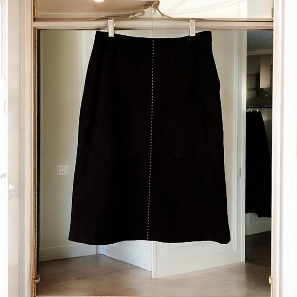 NEW Rem Garson Suede Leather Vintage Aline Midi Contrast Full Two Tone Black Sk… - Picture 2 of 15